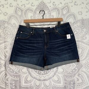 Nwt Walmart Time & And Tru True Core Jean Short Cuffed Stretch Dark Wash Blue 16